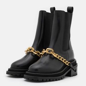 Sandro Craig Noir Ankle boots with notched sole and chain sz 36 Brand new no box